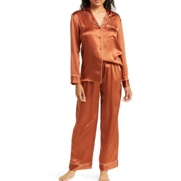 NORDSTROM Classic 100% Silk Pajamas Terracotta Sz Top M...